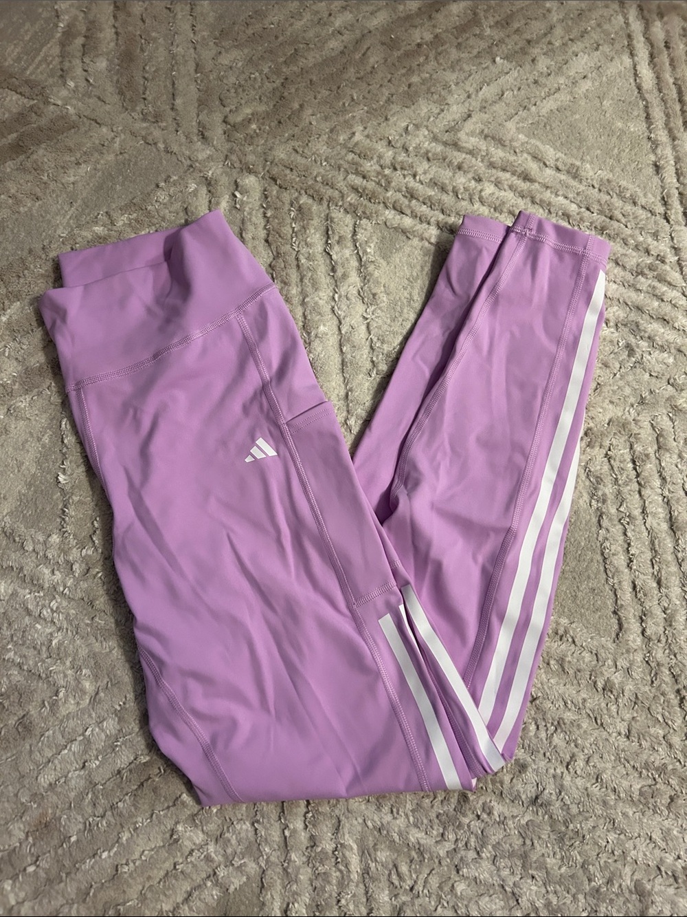 adidas Lilac 3-Stripe Kids Leggings with White Accents